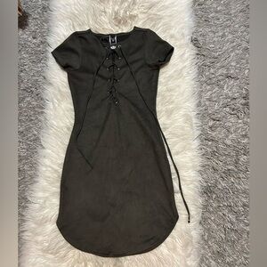 Dark Green Suede Lace-Up Dress